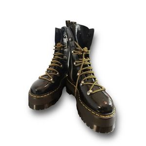 Dr. Martens Ghilana Max Distressed Patent Leather Platform Boots Size: 7